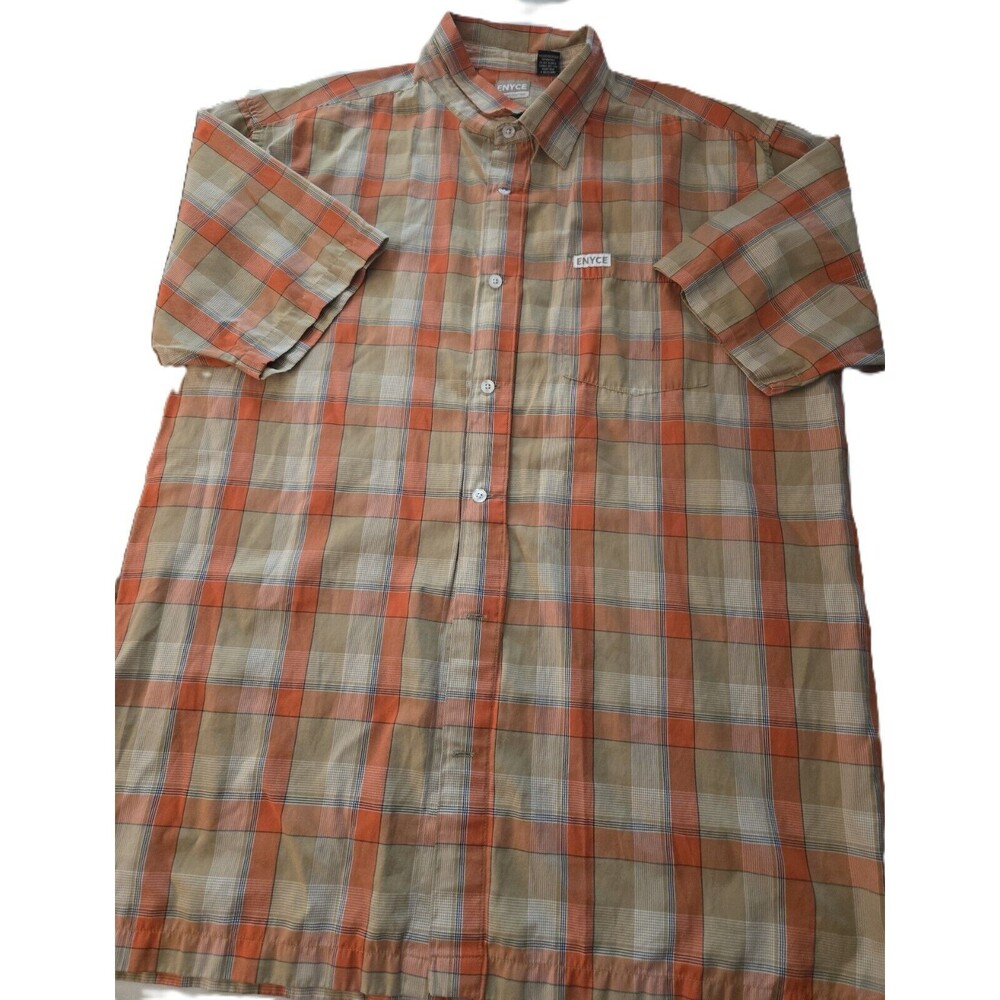 Enyce Mens XL Orange Tan Plaid Button Up Short Sleeve Shirt